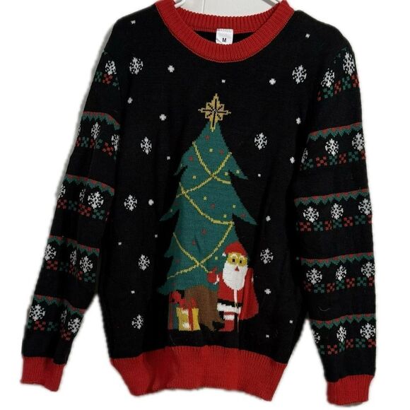 Black and Red Crewneck Sweater with Christmas Tree Design - Picture 1 of 4